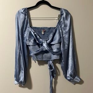 Urban Outfitter Satin Shirred Crop Blouse